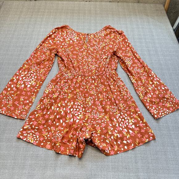 ROXY Floral Romper size Small Rust Pink Floral Festival‎ Beach Fairycore Flowy - Picture 4 of 10